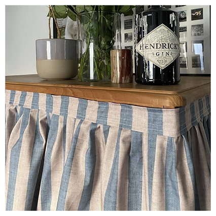 Hook And Loop Sink Skirt, Blue And Beige Bespoke Stripy Cabinet Curtain