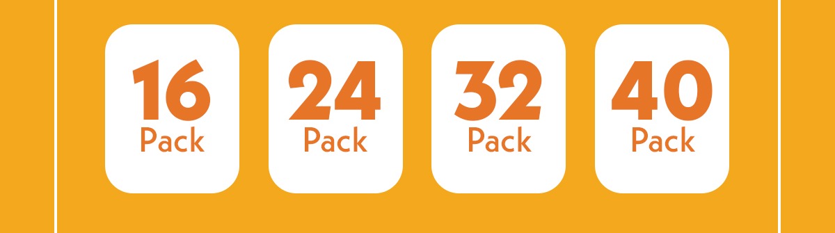 16 pack, 24 pack, 32 packs, 40 pack