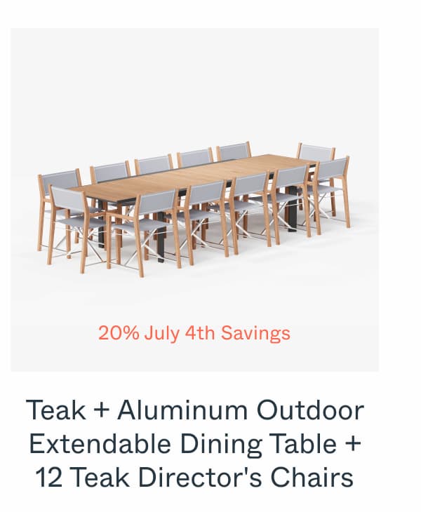Teak + Aluminum Outdoor Extendable Dining Table + 12 Teak Director's Chairs