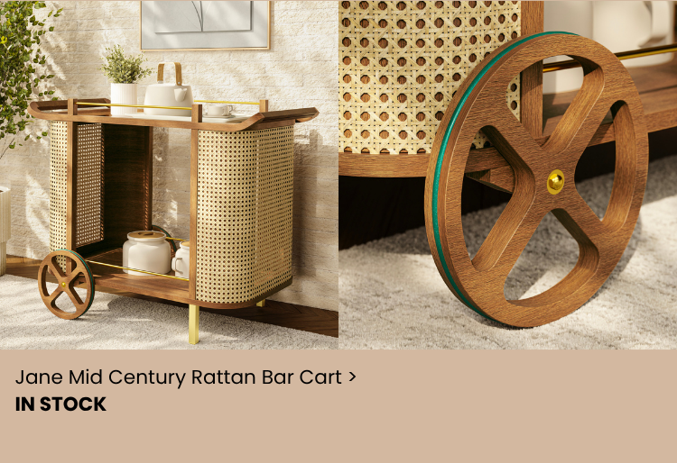 Jane Mid Century Rattan Bar Cart