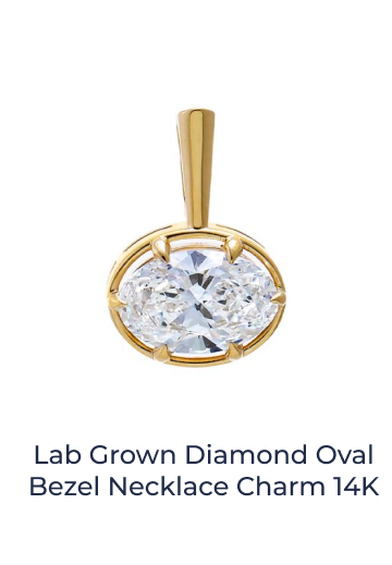 Lab Grown Diamond Oval Bezel Necklace Charm 14K