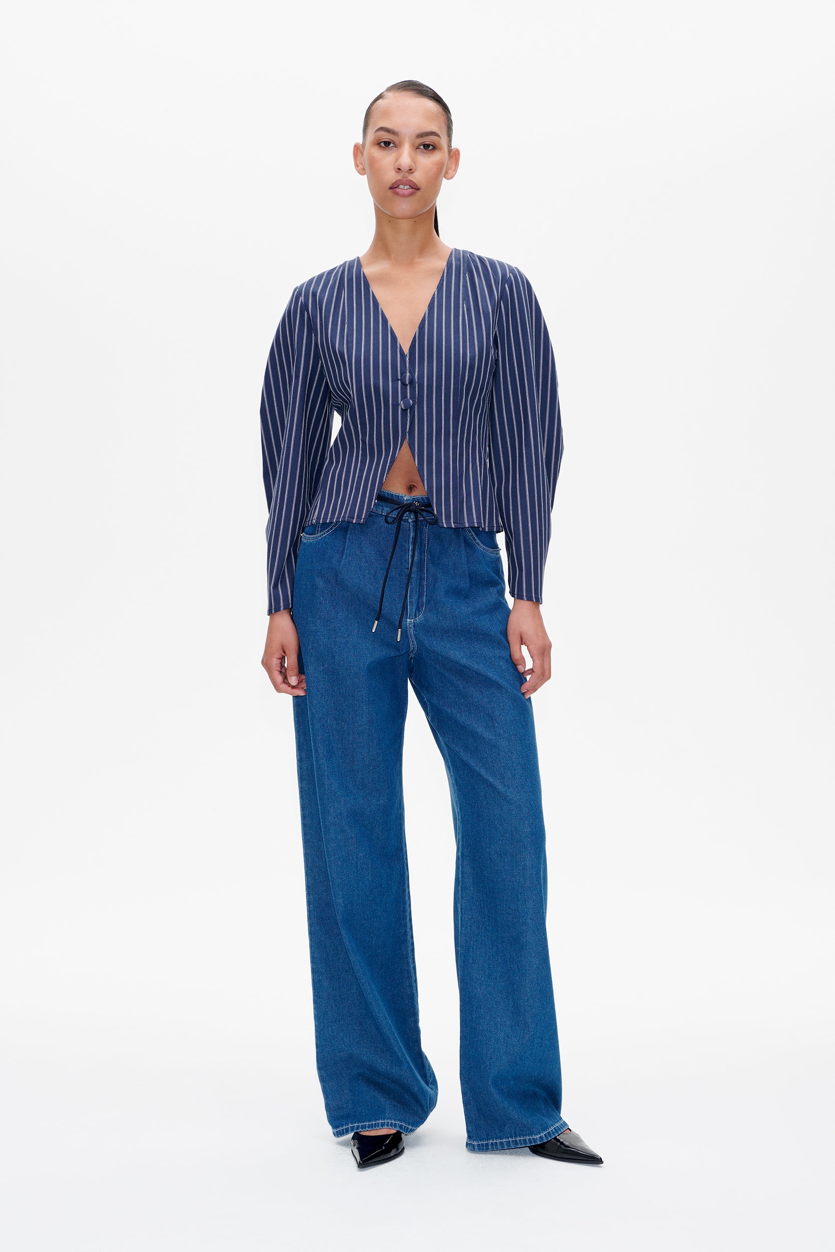 Image of MILLIE BLOUSE | Navy Blazer Stripe