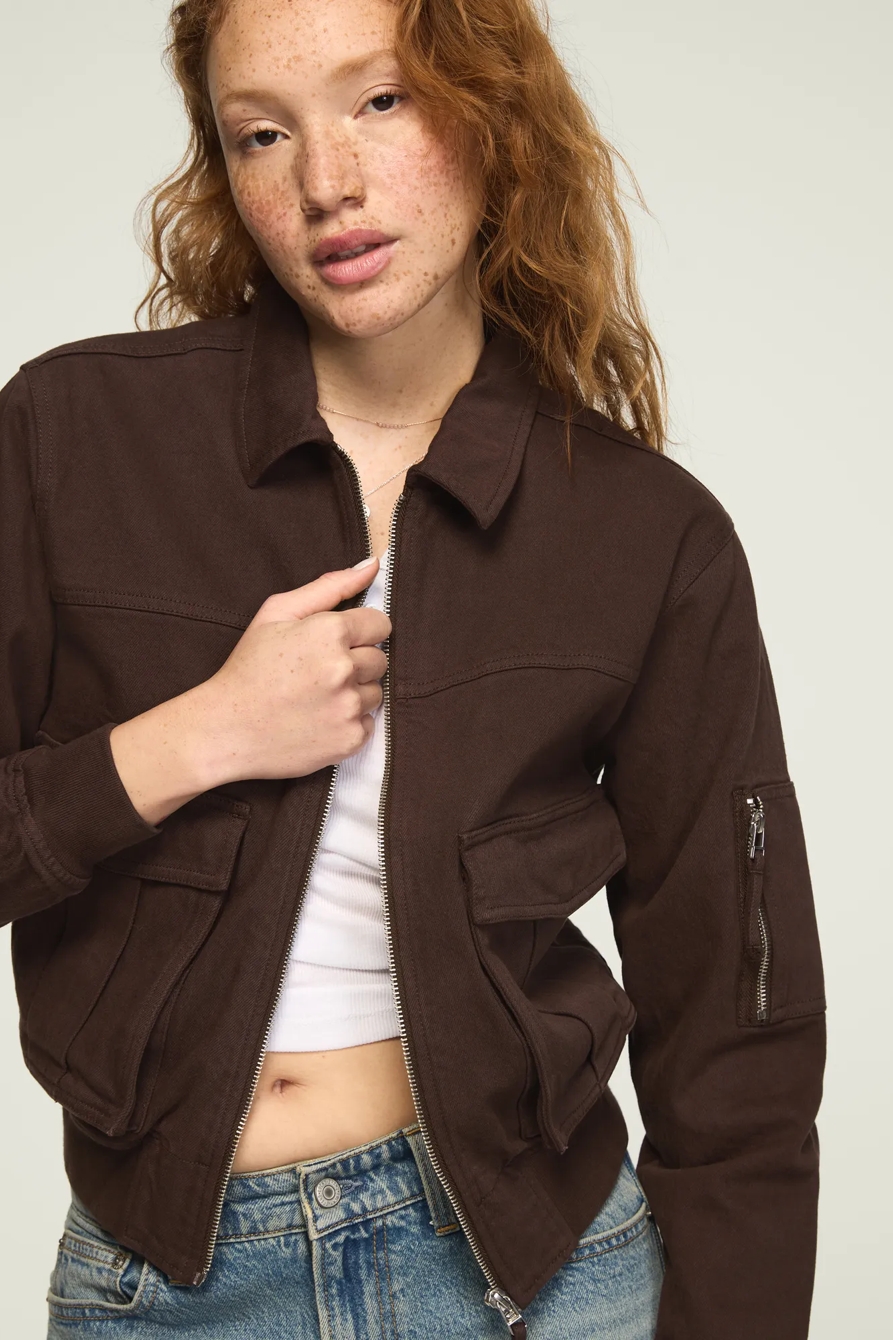 Image of Lucky Brand Lucky Legend Bomber Jacket - Women's Clothing Outerwear Jackets Coats in Chocolate Factory Wash