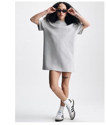 Women's Pique T-Shirt Mini Dress Light Grey Melange