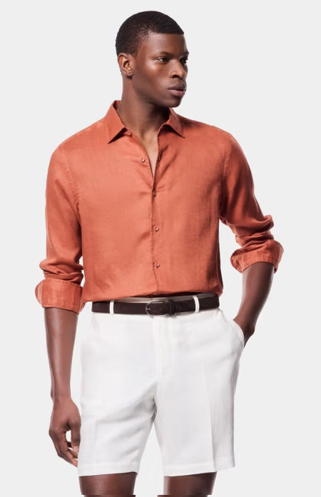 Slim Fit Rust Linen Shirt