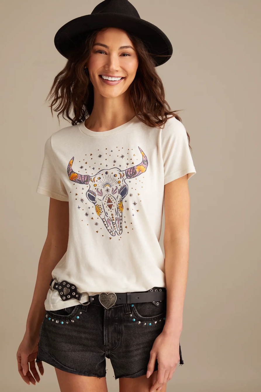 Image of Lucky Brand Steer Skull Classic Crew in Turtledove