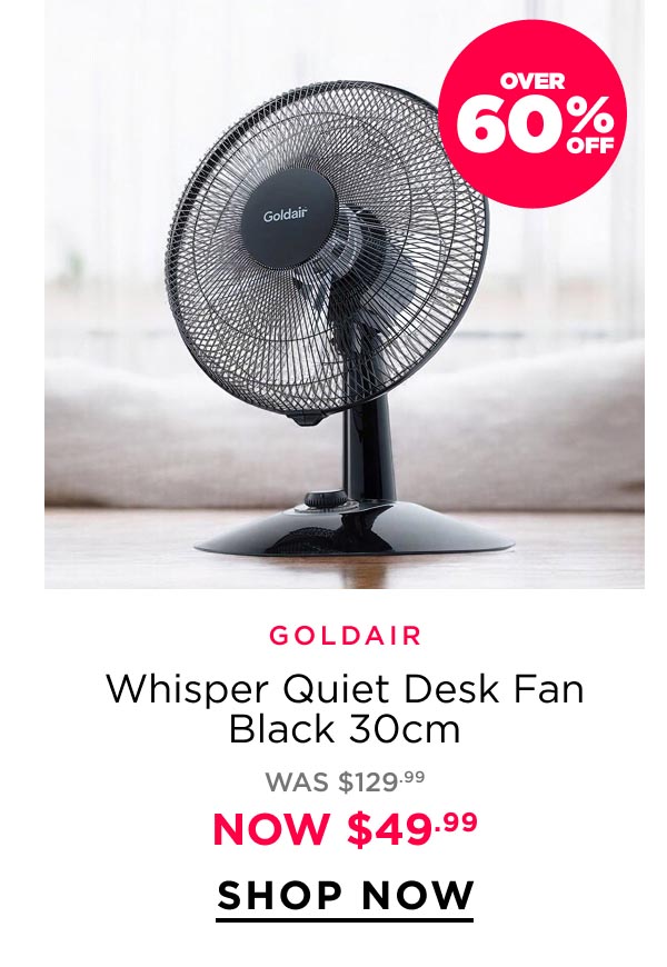 Goldair Whisper Quiet Desk Fan Black 30cm 