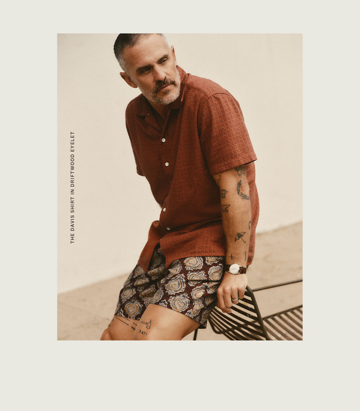 The Davis Shirt in Driftwood Eyelet. 