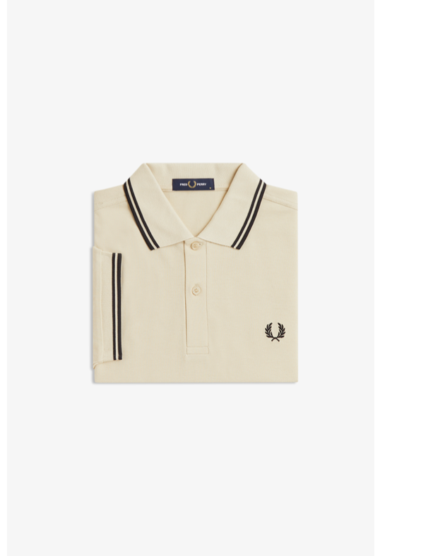 Oatmeal coloured Fred Perry Shirt with black twin-tipping