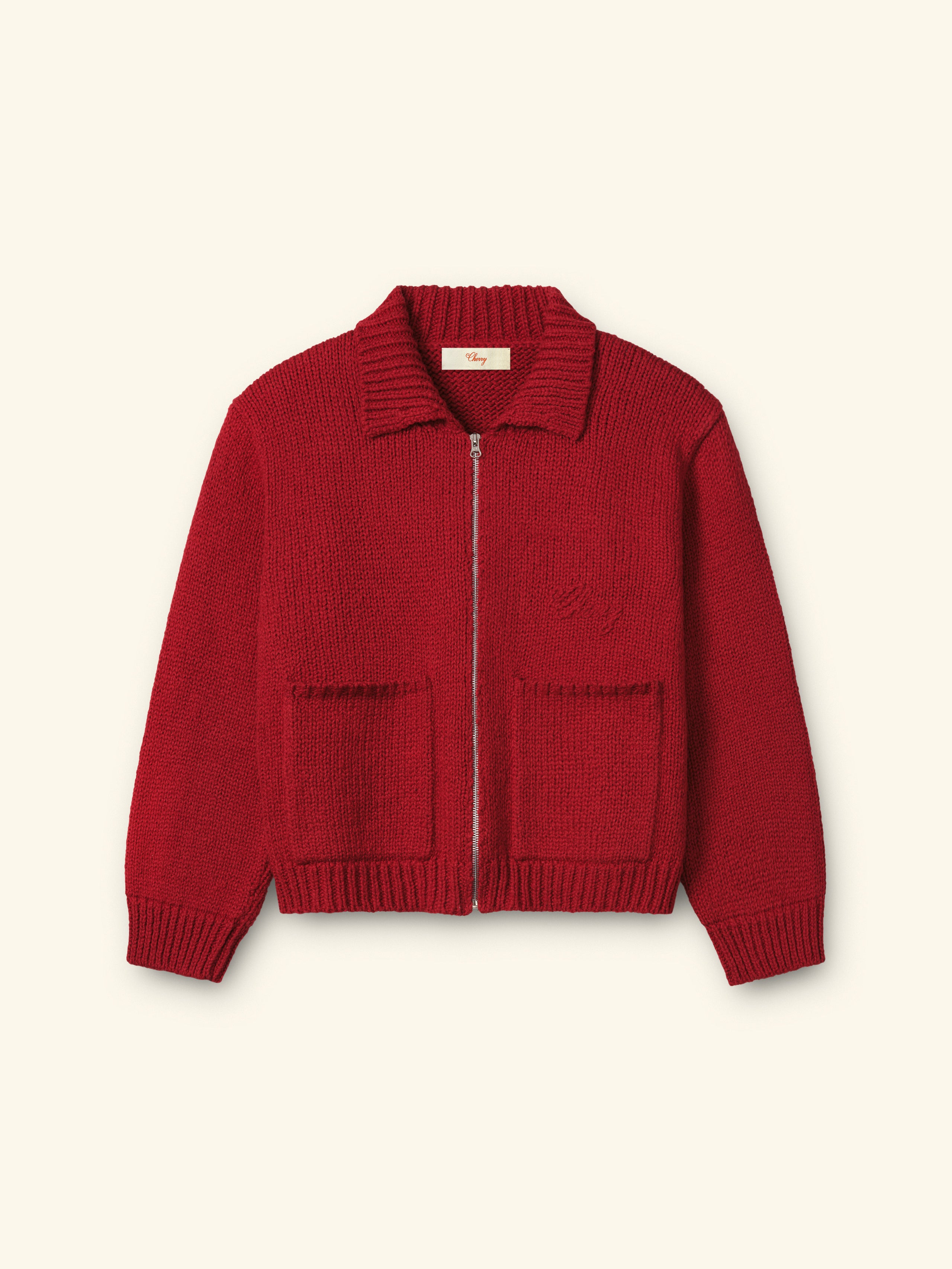 Image of 5 Star Cotton Knit Zip Jacket (Cherry Red)