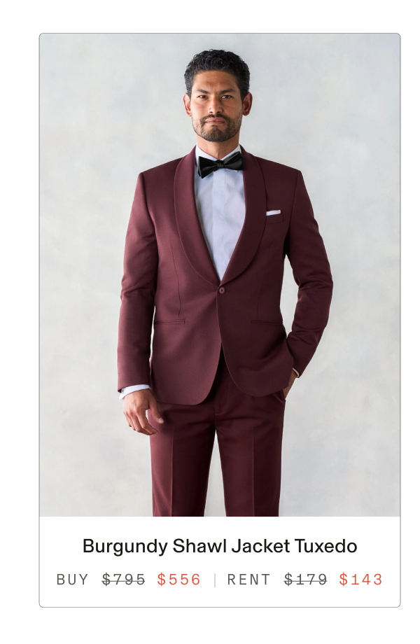 Burgundy Shawl Jacket Tuxedo Buy $521 | Rent $143
