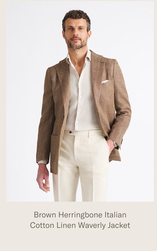 Brown Herringbone Italian Cotton Linen Waverly Jacket