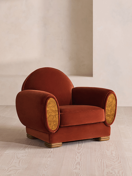 Aubin Armchair, Velvet, Rust