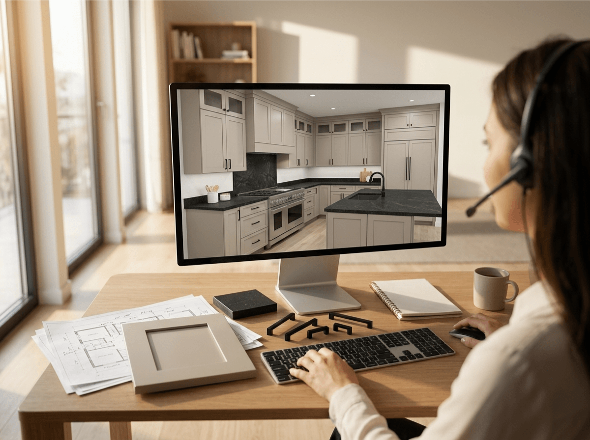 Person designing kitchen on computer.