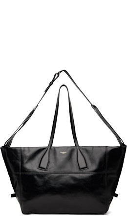 Black Track Zips Calfskin Tote Bag - BALMAIN