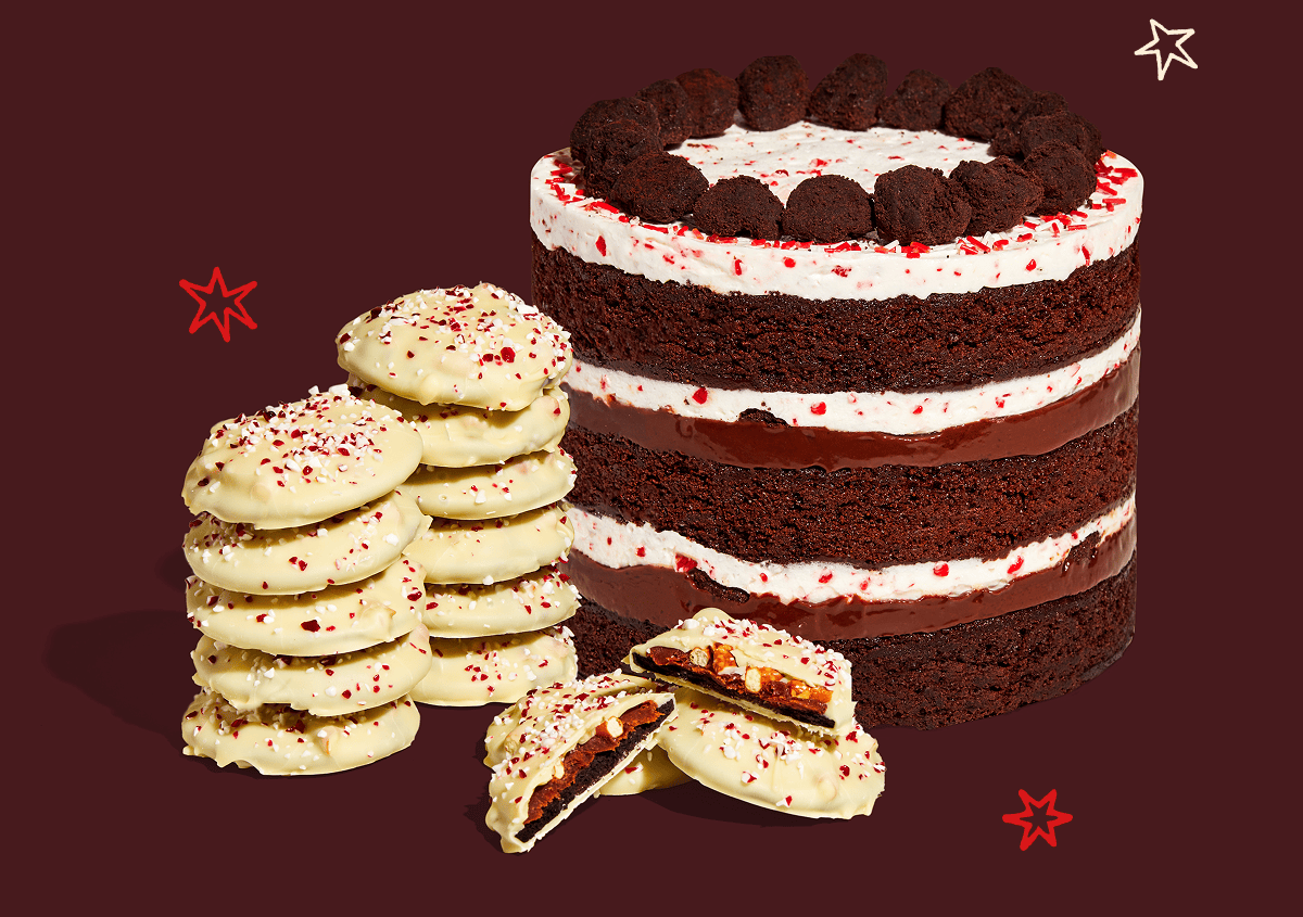 PEPPERMINT BARK SNAPS AND CAKE