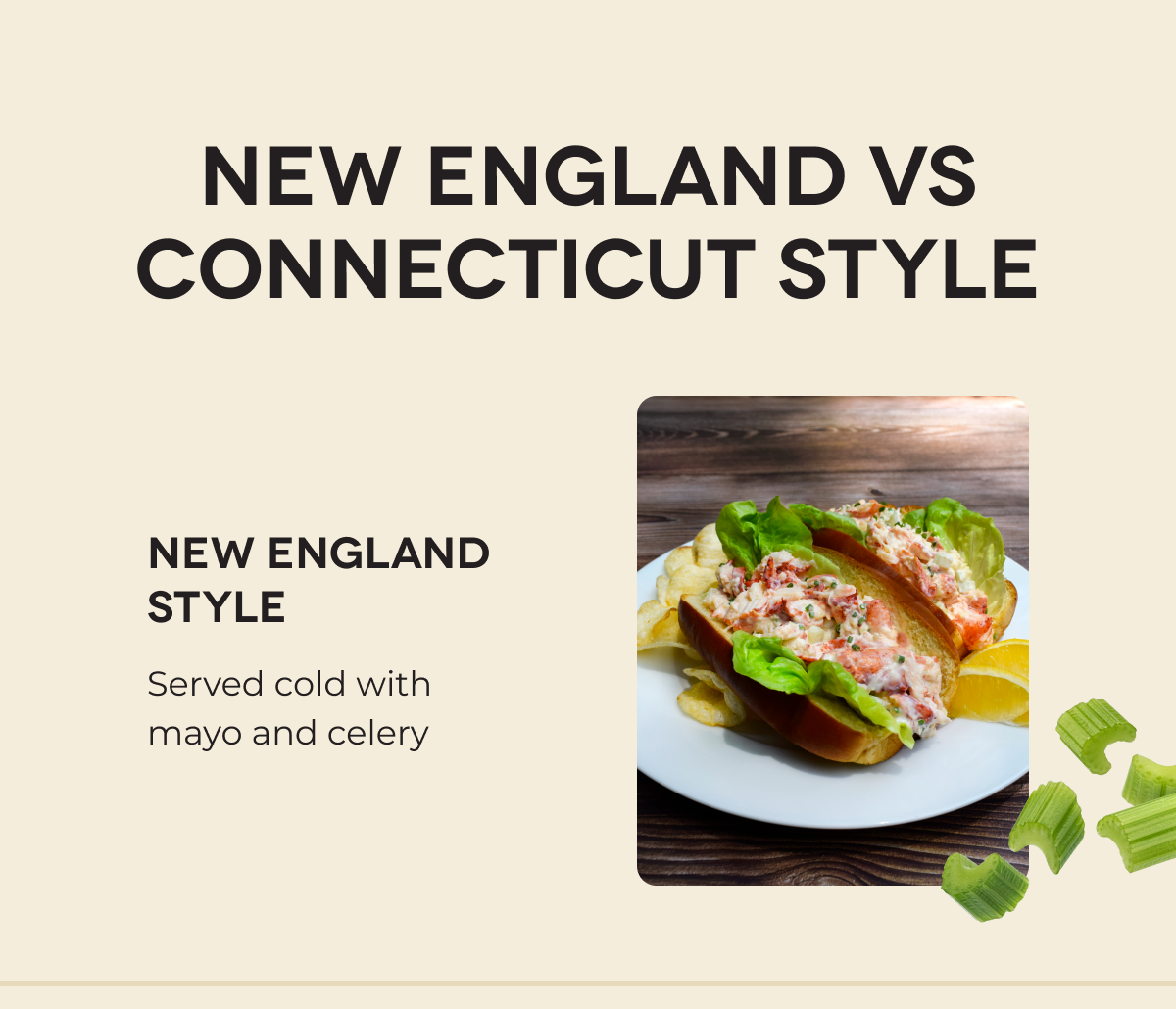 NEW ENGLAND VS CONNECTICUT STYLE | NEW ENGLAND STYLE Served cold with mayo and celery