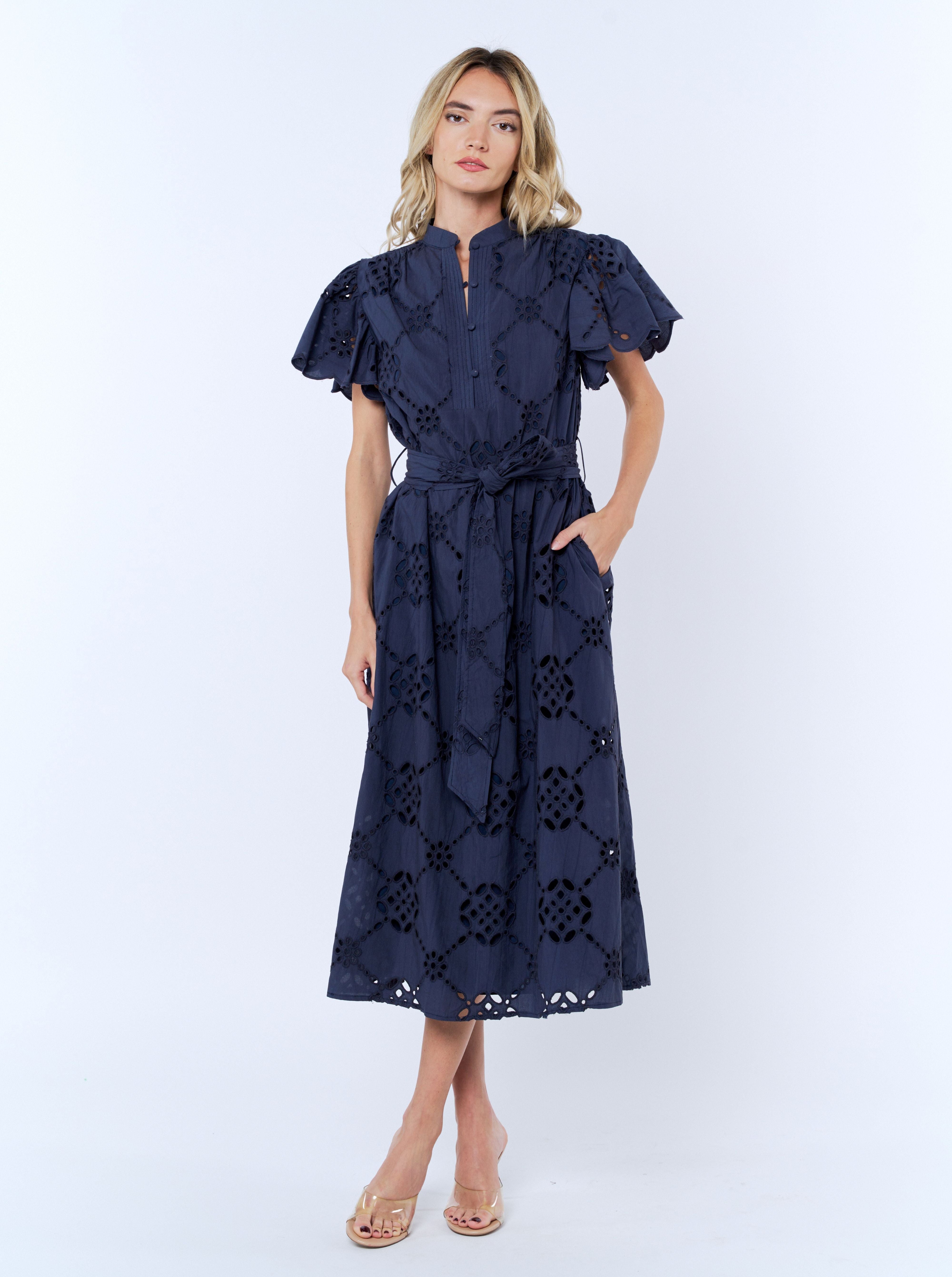 Image of Willa Flounce Sleeve Belted Shirtdress