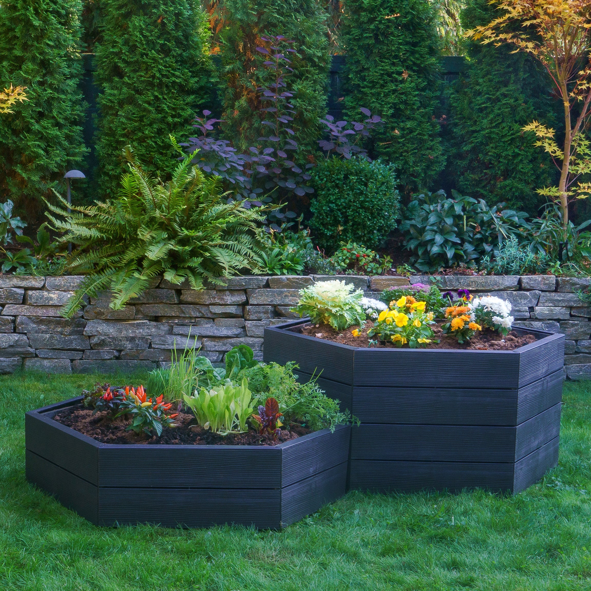 Exaco Triple ERGO Raised Garden Bed and Open Composter Kit