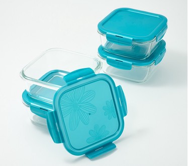 LocknLock Set of (4) 4-Cup Glass Square Storage Set
