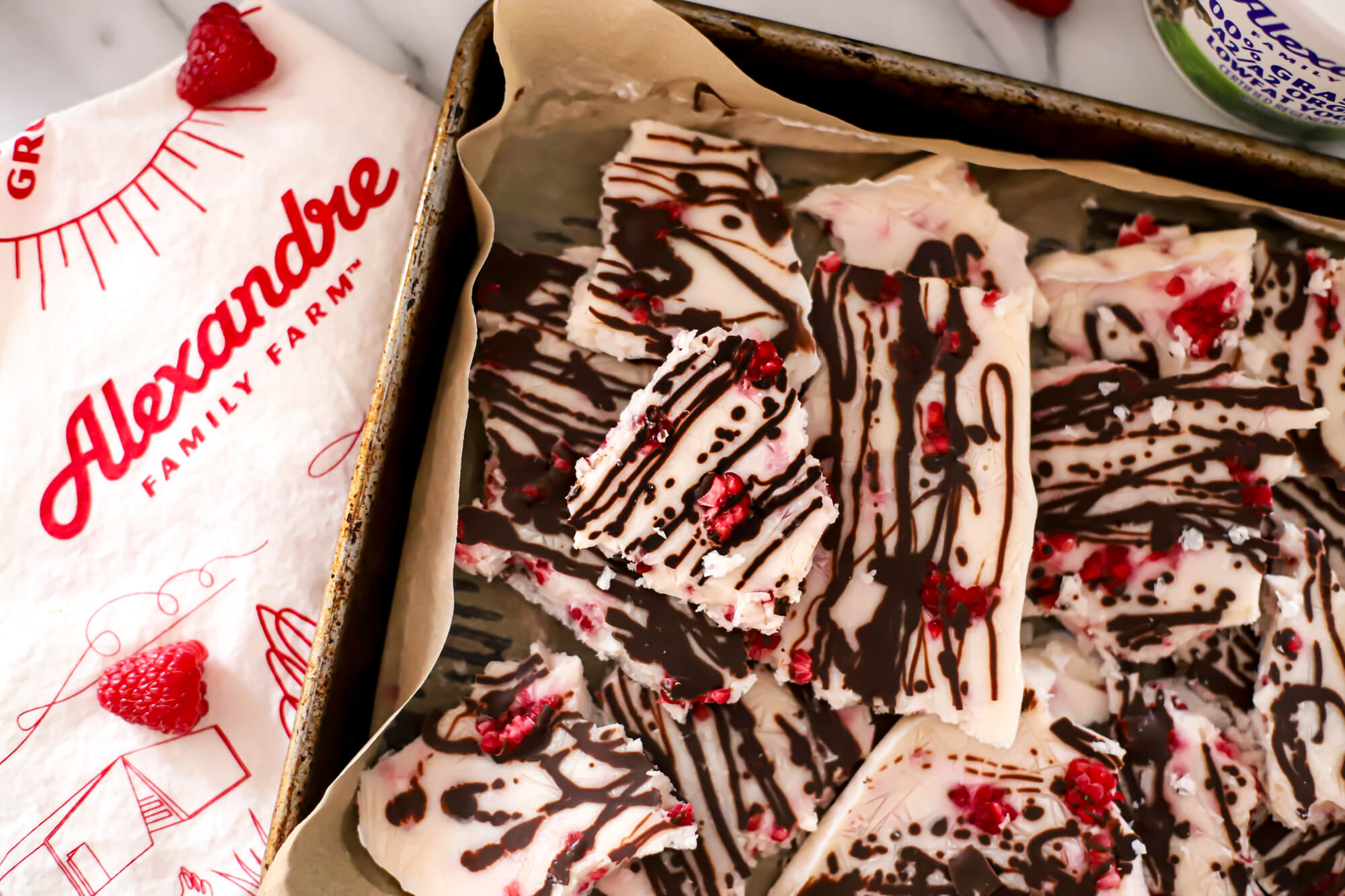 Valentine’s Raspberry Dark Chocolate Yogurt Bark Recipe Image