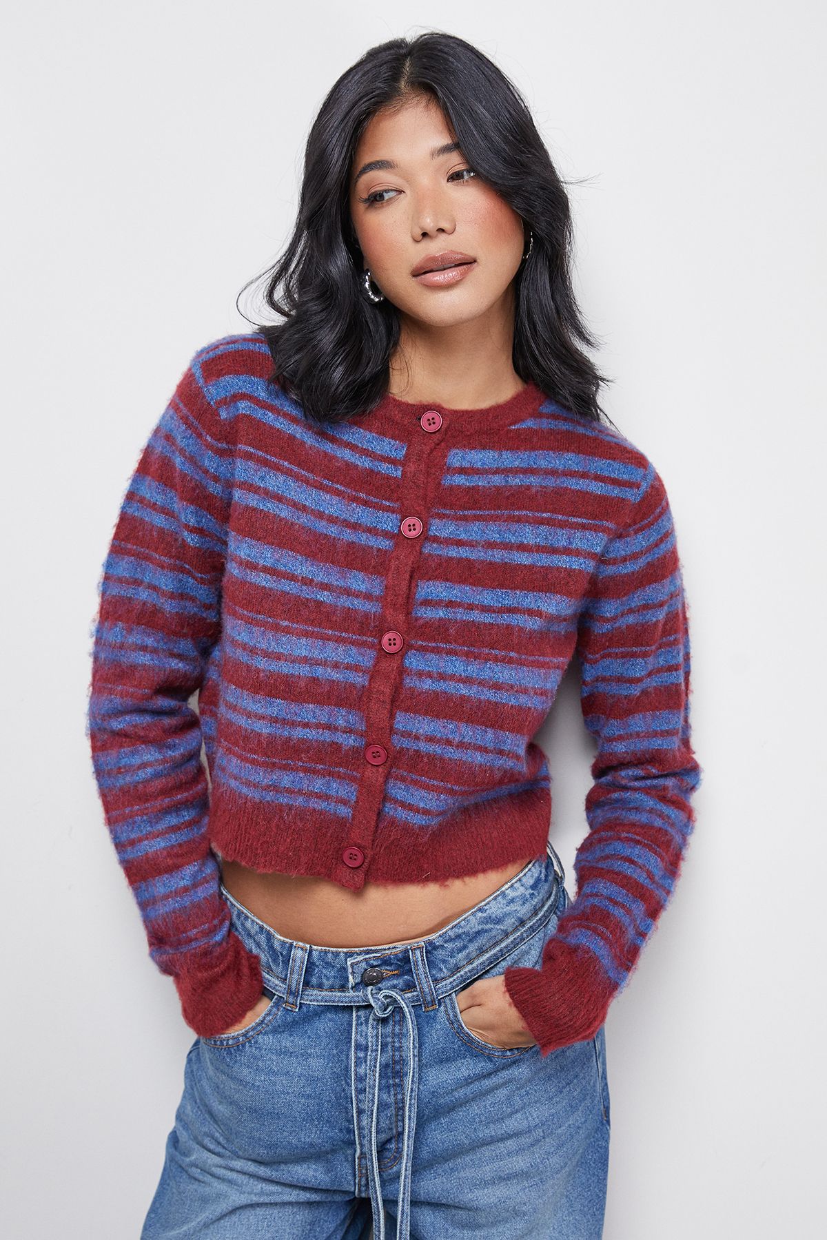 Fluffy Striped Cardigan