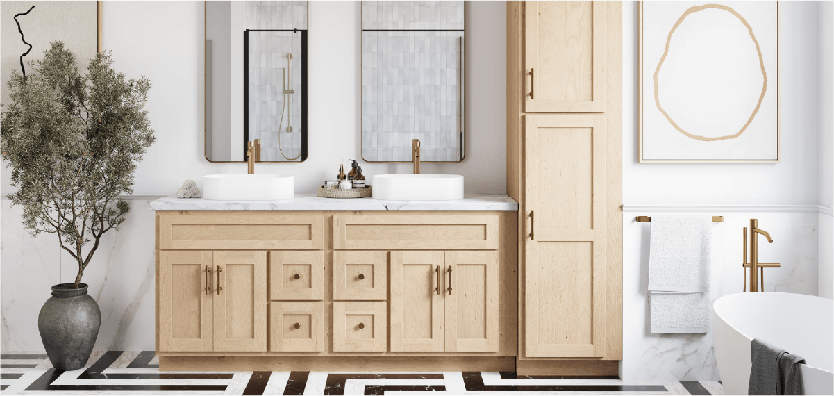 Bathroom using unfinished cabinets