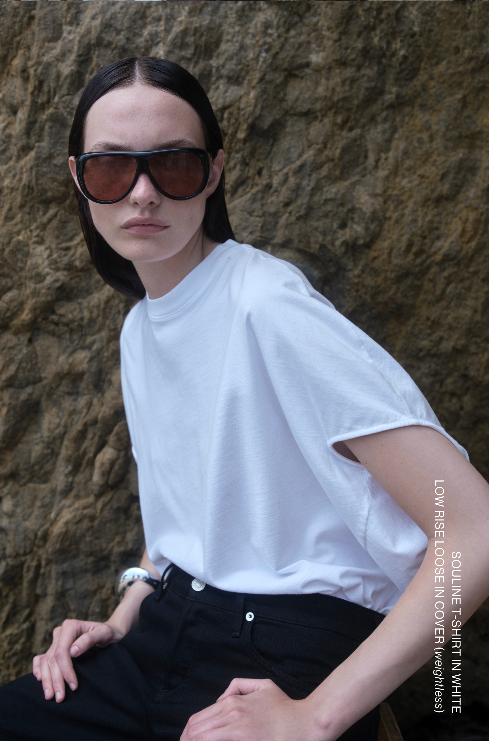 Souline T-Shirt in White / Low Rise Loose in Cover