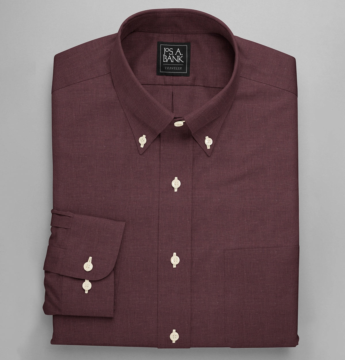 Image of Pure Linen - Button-Down Collar - Long Sleeve - Maroon