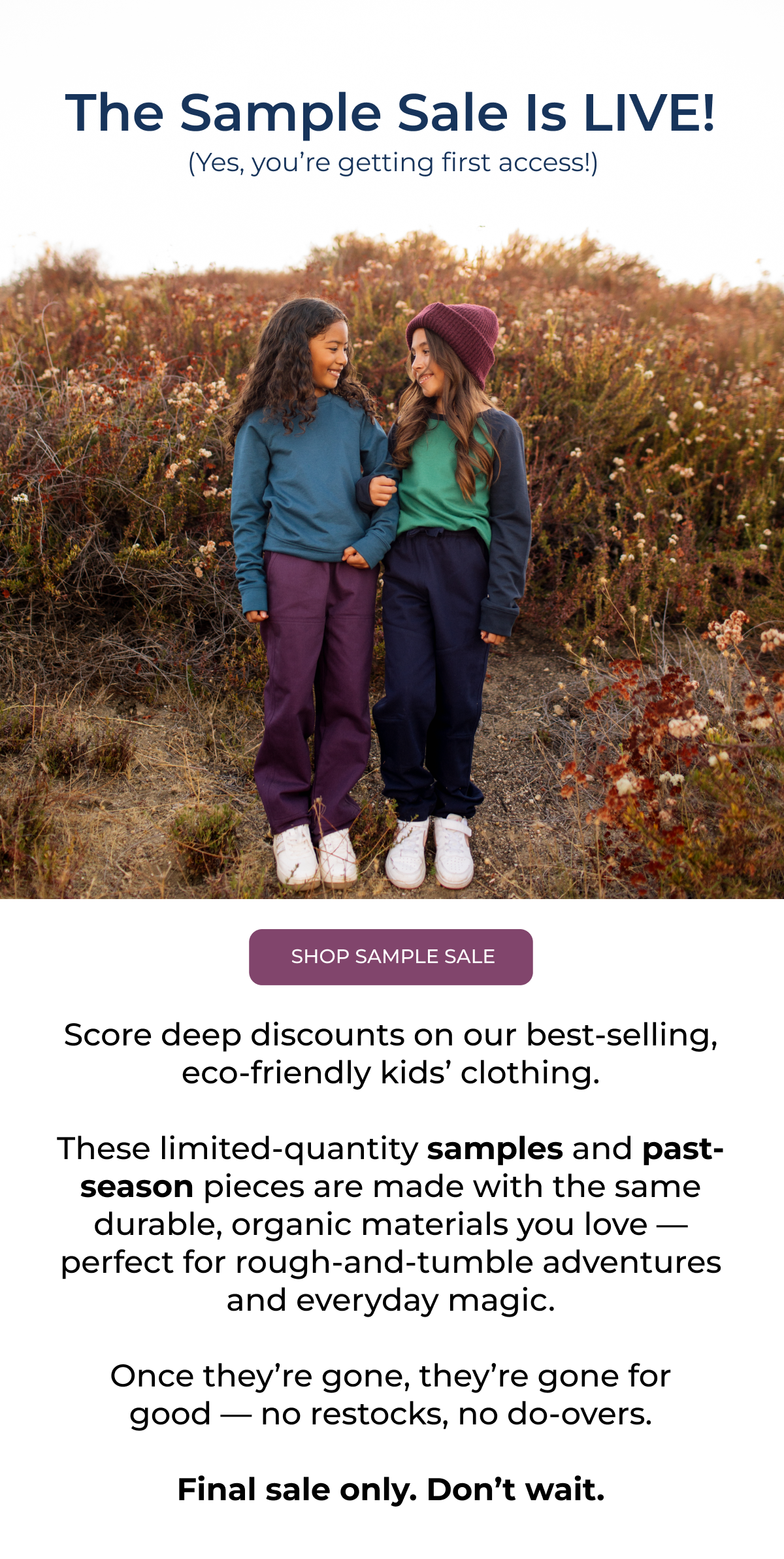 Jackalo Sample Sale is live now — shop limited-edition, eco-friendly kids’ clothing.