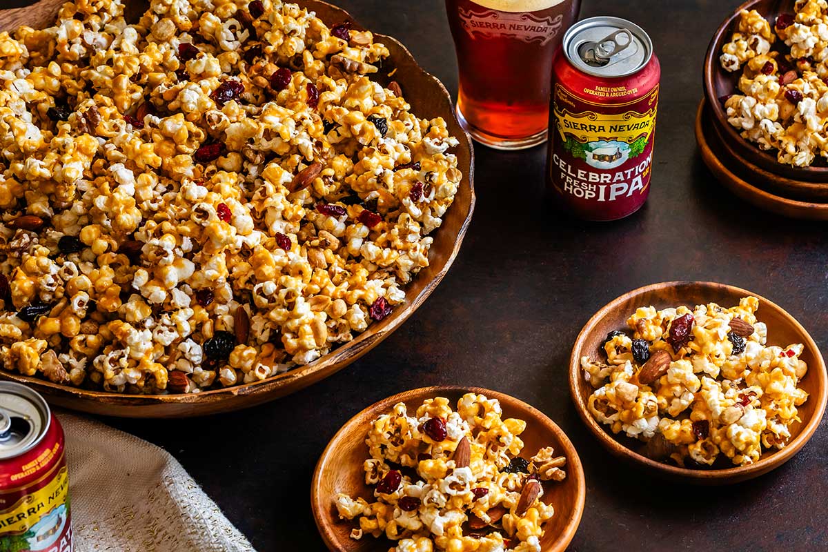 Several bowls filled with Celebration IPA popcorn