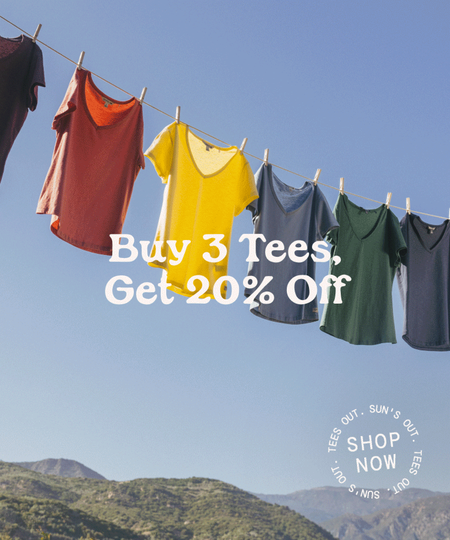 Buy 3 tees/tanks, get 20% off