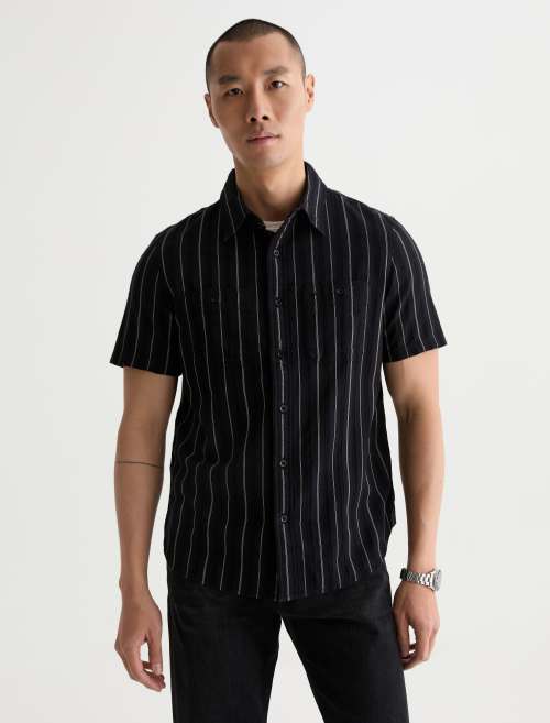 Mason Short Sleeve Work Shirt in Black/Natural Stripe