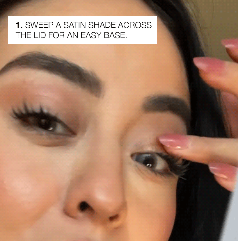 Sweep a satin shade across the lid for an easy base.