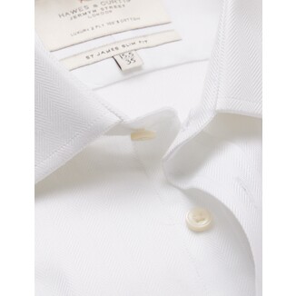 White Herringbone Slim Shirt - French Cuff