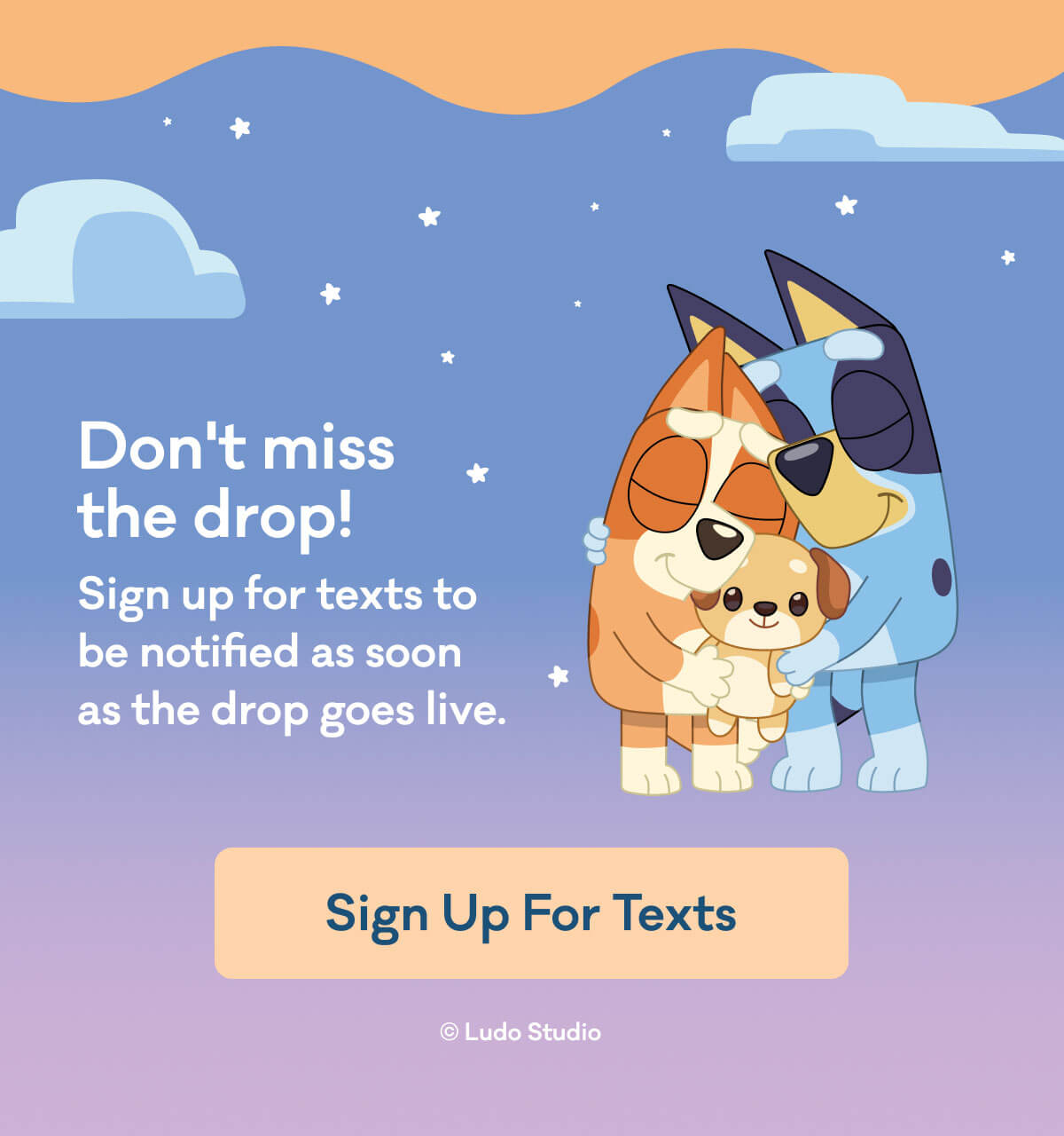 Don't miss the drop! | Sign up for texts to be notified as soon as the drop goes live. | Sign Up For Texts | © Ludo Studio