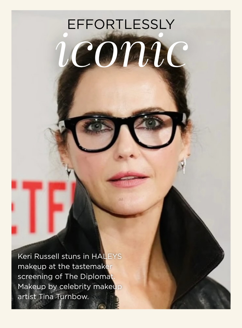 Keri Russell stuns in HALEYS makeup at the tastemaker screening of The Diplomat. Makeup by celebrity makeup artist Tina Turnbow.