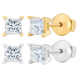 Princess Cut 0.73 ctw Diamond 14kt Gold Stud Earrings