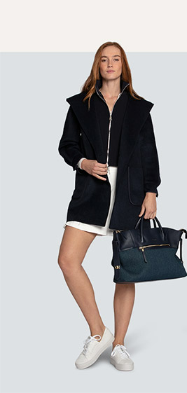 Next To You Hooded Wool Blend Coat - Navy