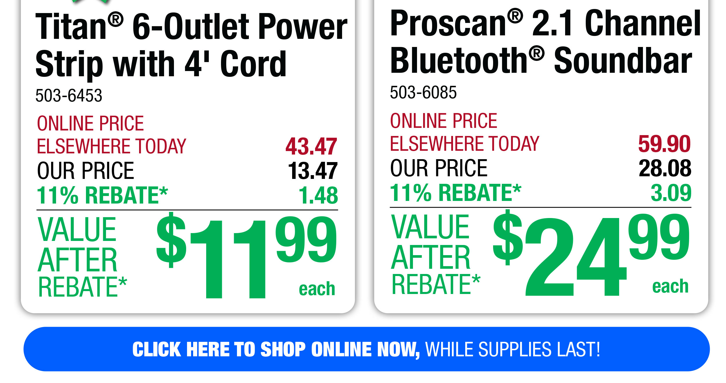 Proscan® 2.1 Channel Bluetooth® Soundbar - ONLY $24.99 After Rebate*!
