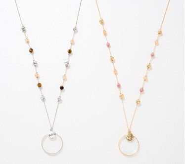 S/2 Magnifier Lava & Gemstone Neck Pendants in Organza Bags