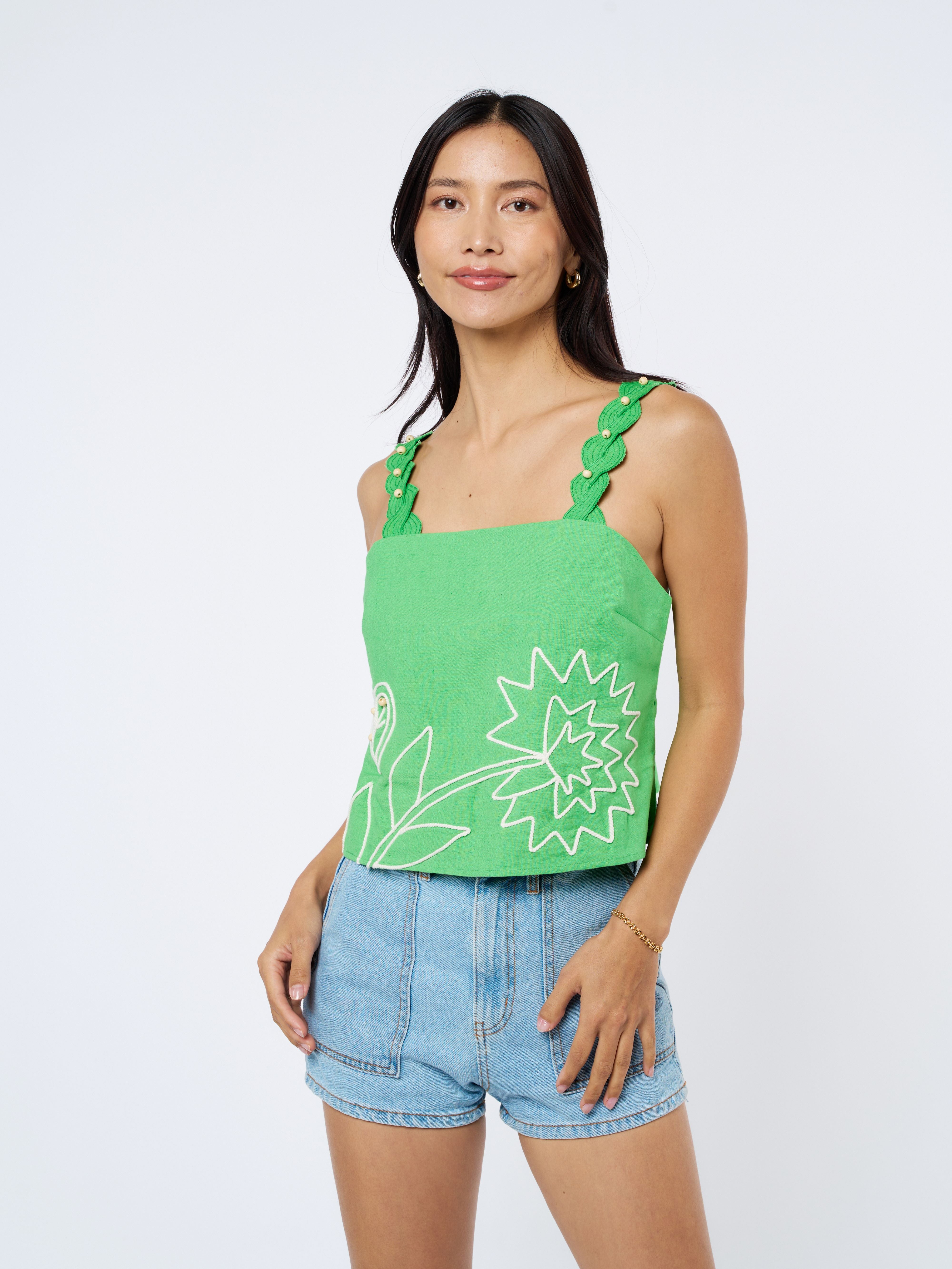 Image of Alessia Embroidered Cotton Tank Top