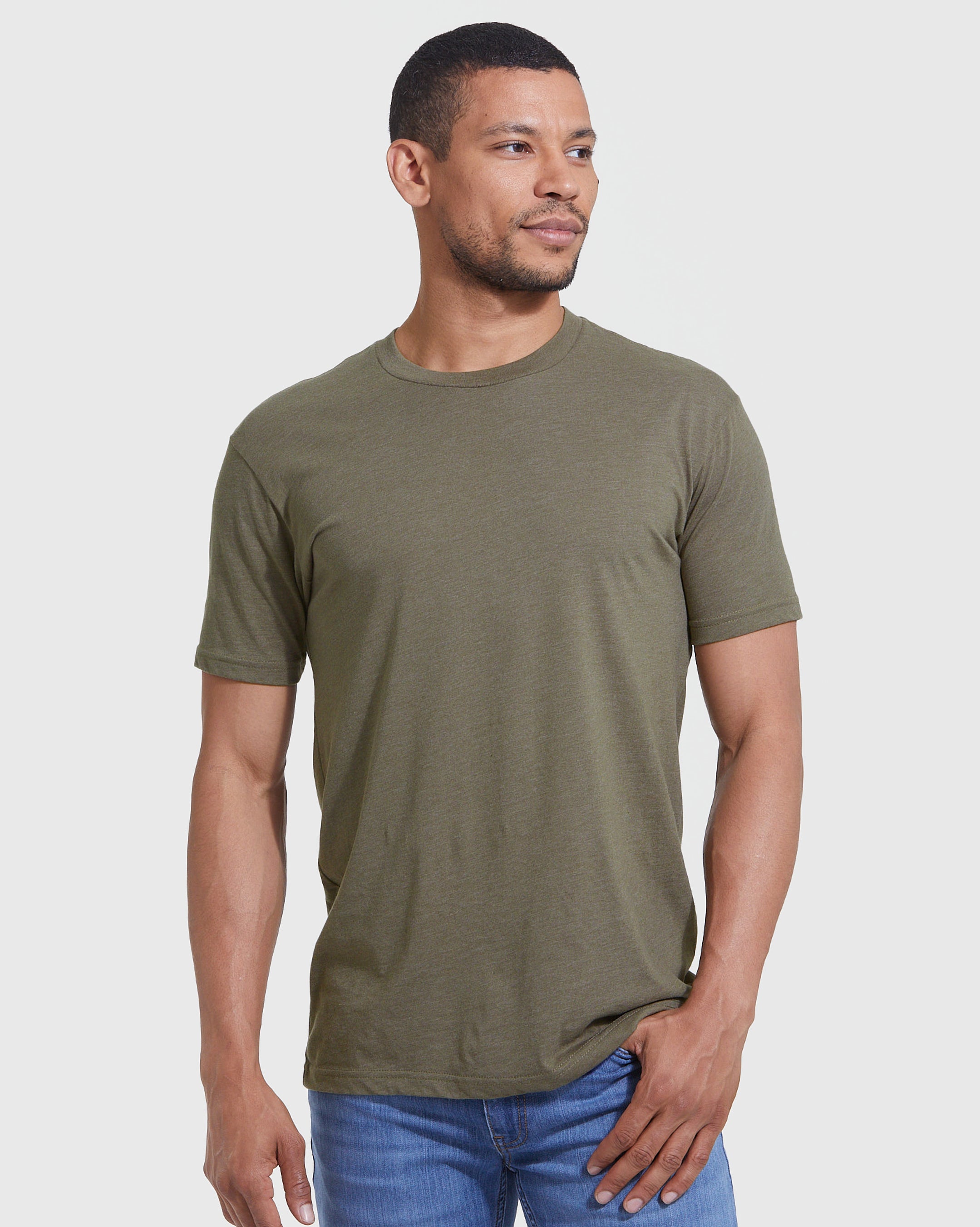 Image of Heather Military Green Classic Crew Neck