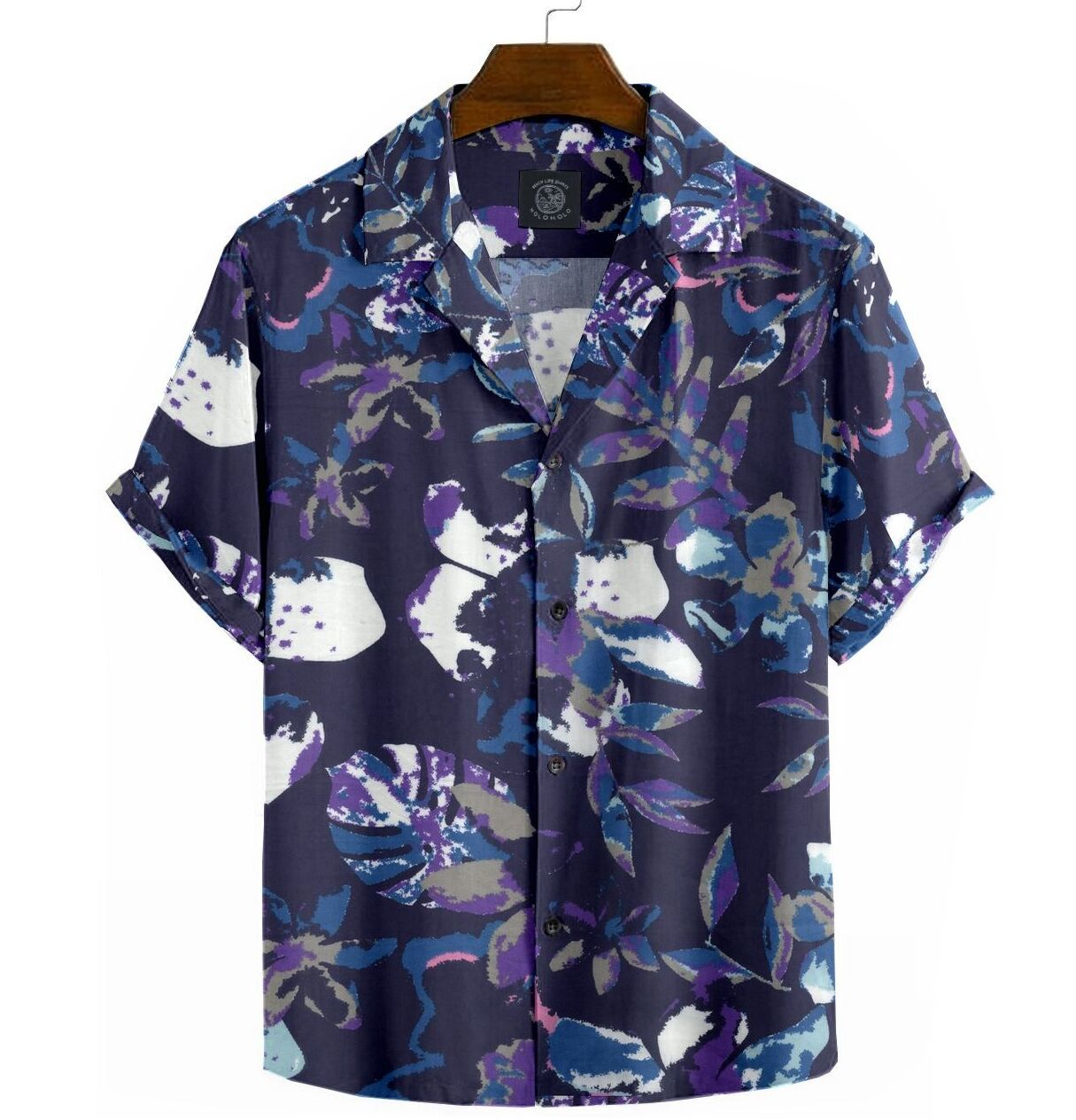 Image of Cotton - Camp Collar Shirt - Purple Floral