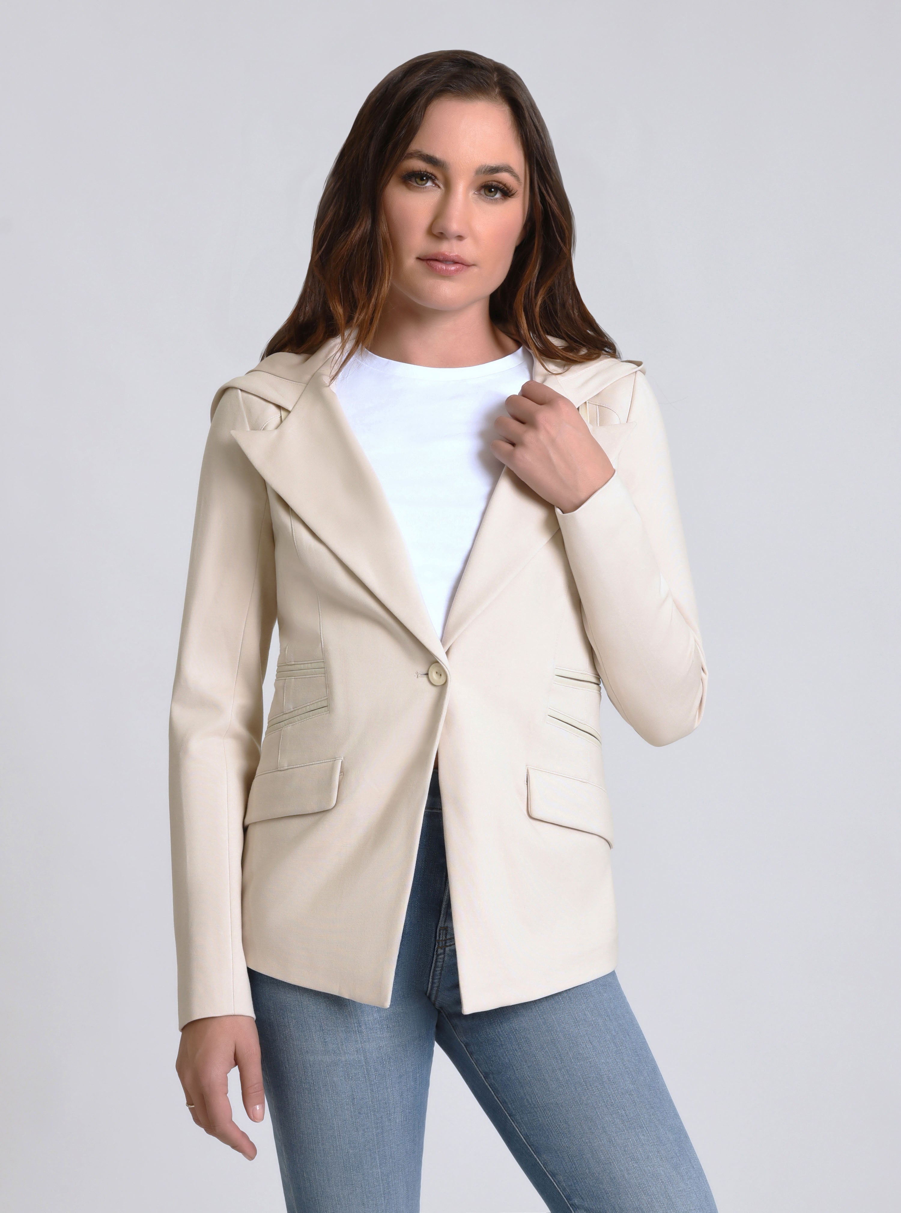Image of GAYATRI HOODED BLAZER - Chalk or Naval Blue - LAST CALL FINAL SALE