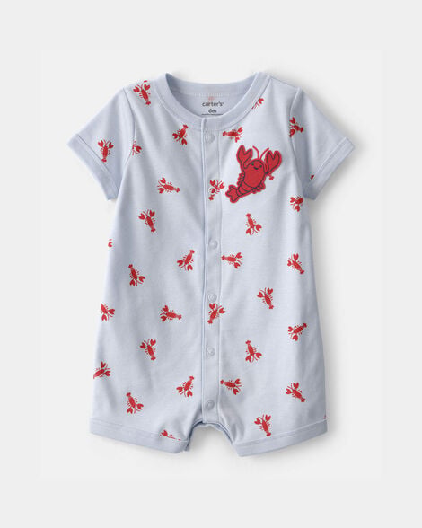 Image of Baby Boy Lobster Short-Sleeve Romper - Grey