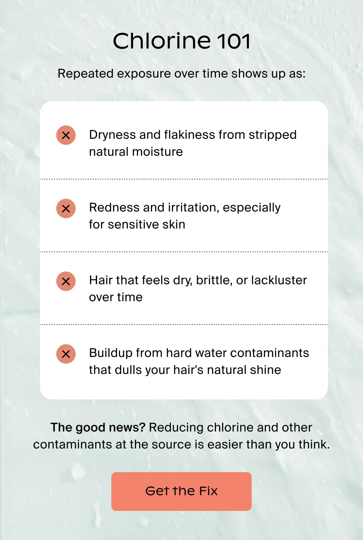 Chlorine 101 | The good news? Reducing chlorine and other contaminants at the source is easier than you think. | Get the Fix