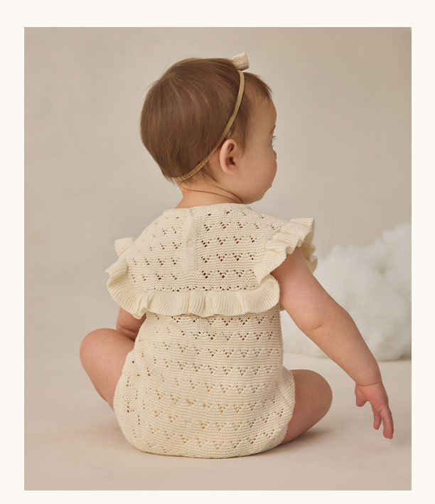Pointelle Ruffle Romper Natural