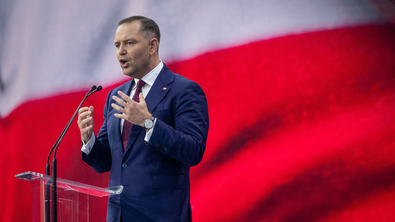 Poland's conservative presidential candidate Karol Nawrocki speaks during the Conservative Political Action Conference (CPAC) at the Exhibition and Congress Centre of the Podkarpackie Voivodeship near Rzeszow-Jasionka airport, Poland.
