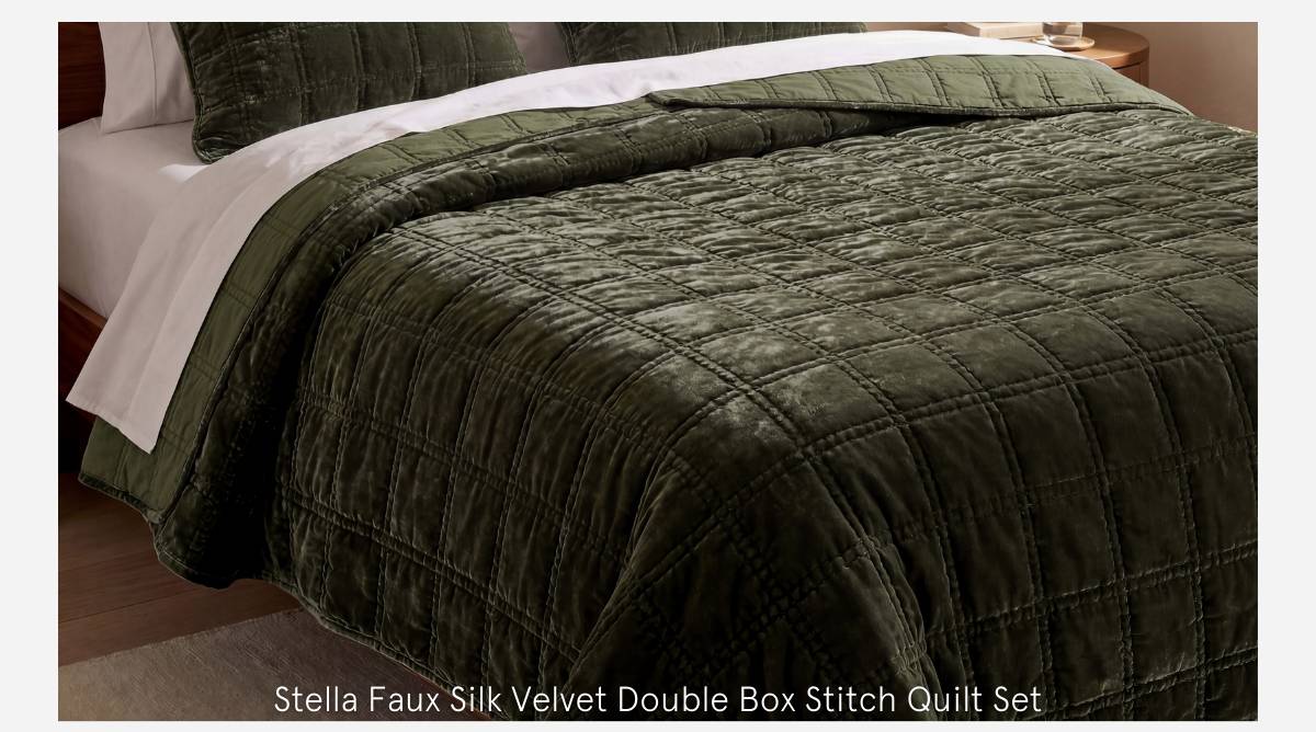 Stella Faux Silk Velvet Double Box Stitch Quilt Set